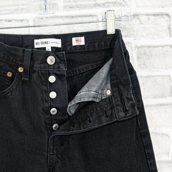 RE/DONE $265 70s High Rise Stove Pipe Denim Jeans Raw hem Black Sz 24 - Picture 3 of 10